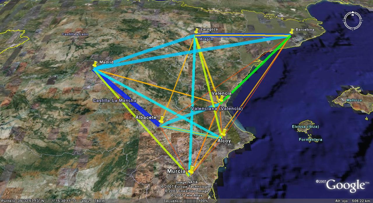 Análisis y representación de flujos logísticos en Google Earth