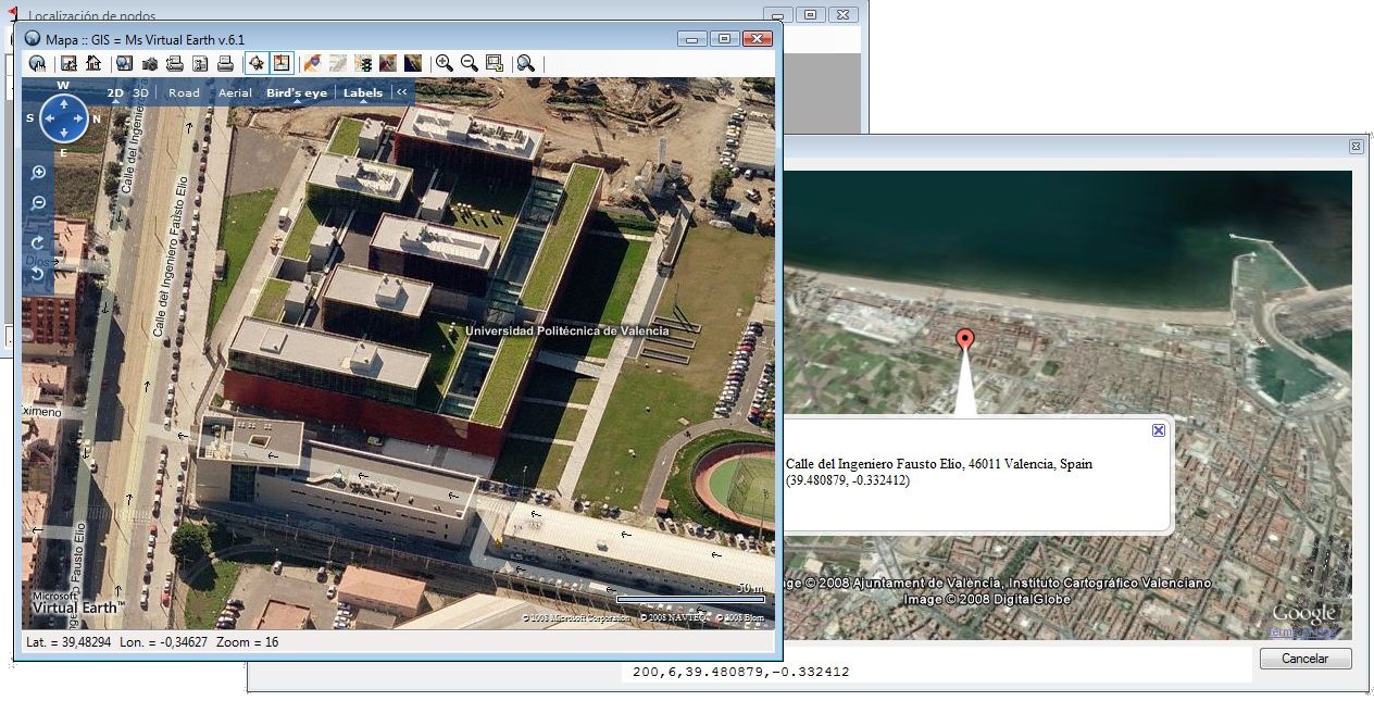 Google Earth 3D integrado en el geocoder y comparación con Ms Virtual Earth. 