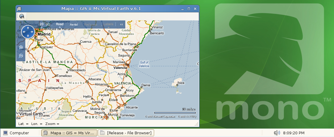 Virtual Earth con código C# compilado con Mono en SUSE GNU/Linux