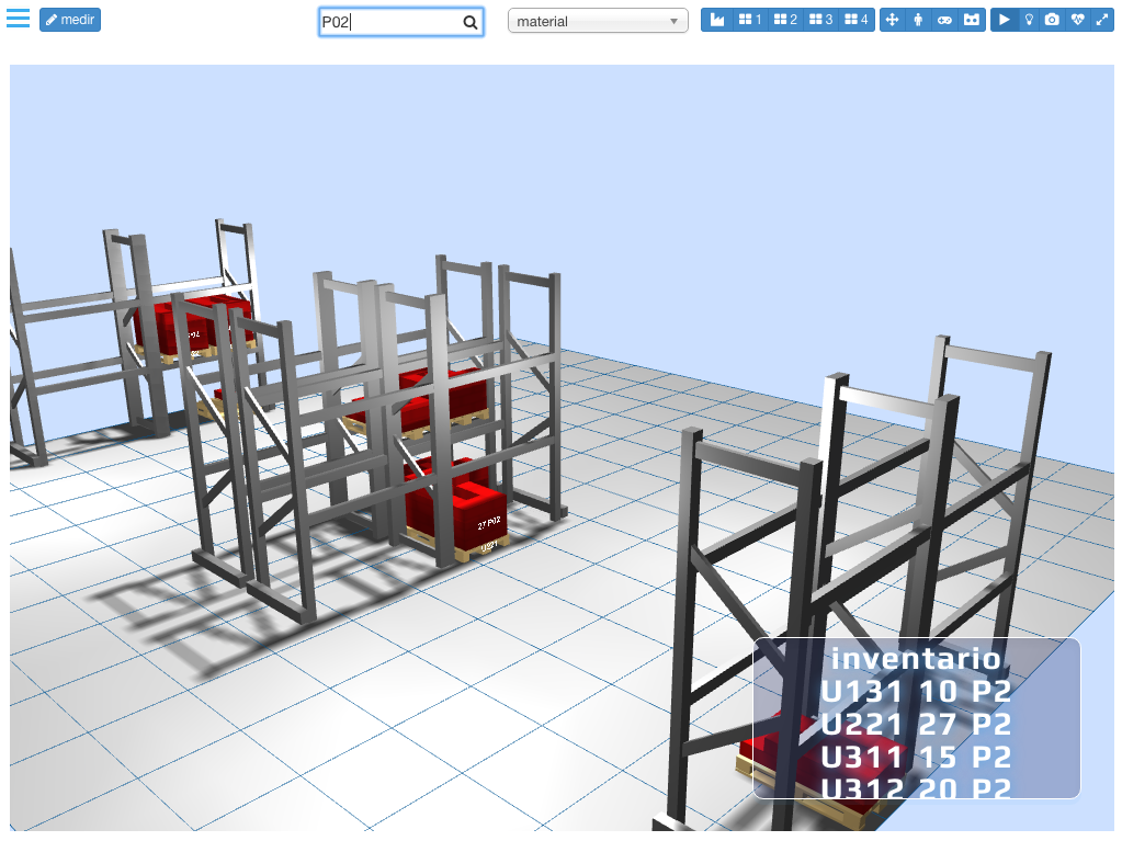 búsqueda e inventario de productos en un almacén virtual 3D