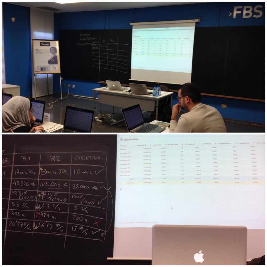 Los alumnos de FBS - Fundesem Business School jugando a implexa para simular la gestión de la cadena de suministros