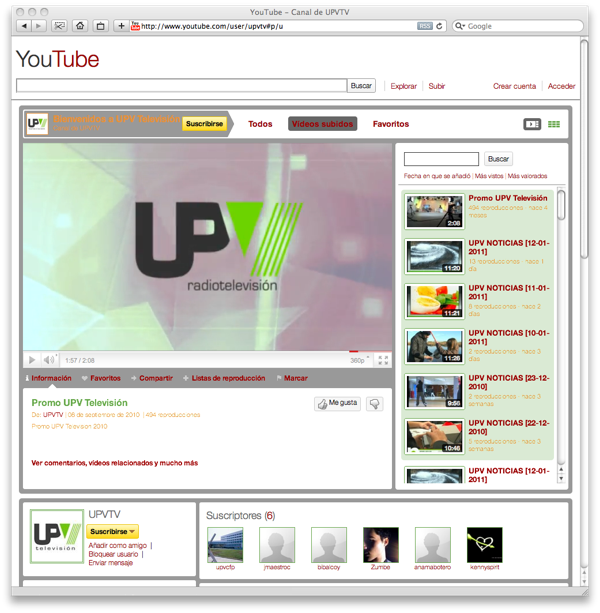 Canal UPVTV en YouTube
