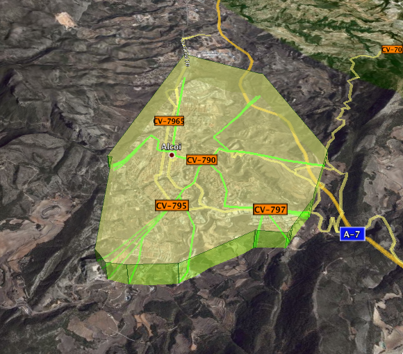 Mapa de accesibilidad de Alcoi en 3D