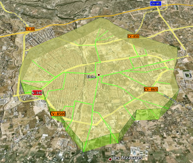 Mapa de accesibilidad de Elx en 3D