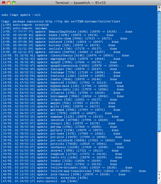 tlmgr en el Terminal Mac OS X