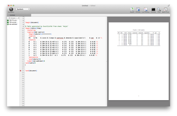 excel2tex and latexian