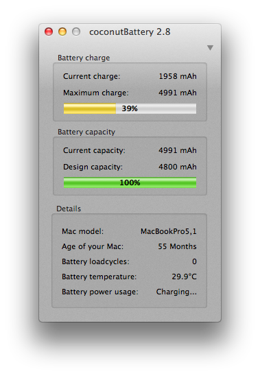 Coconut battery - batería nueva