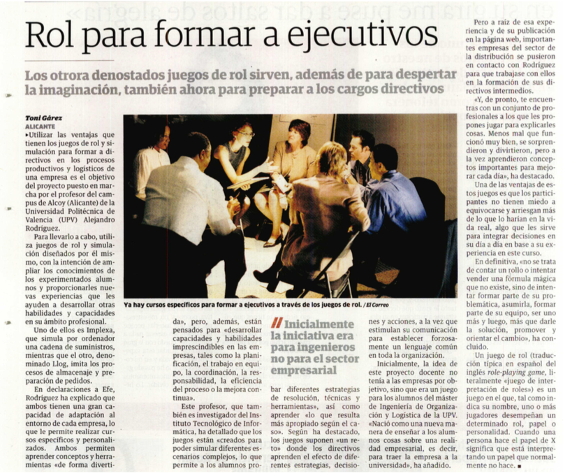 Juegos de rol y de simulación para la formación de directivos (noticia Mercadona)