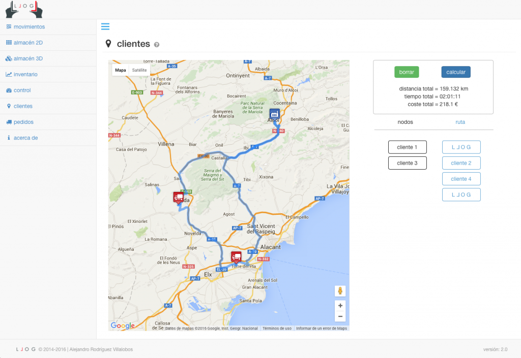 LLOG - evaluando la ruta de reparto en tiempo, distancia y coste
