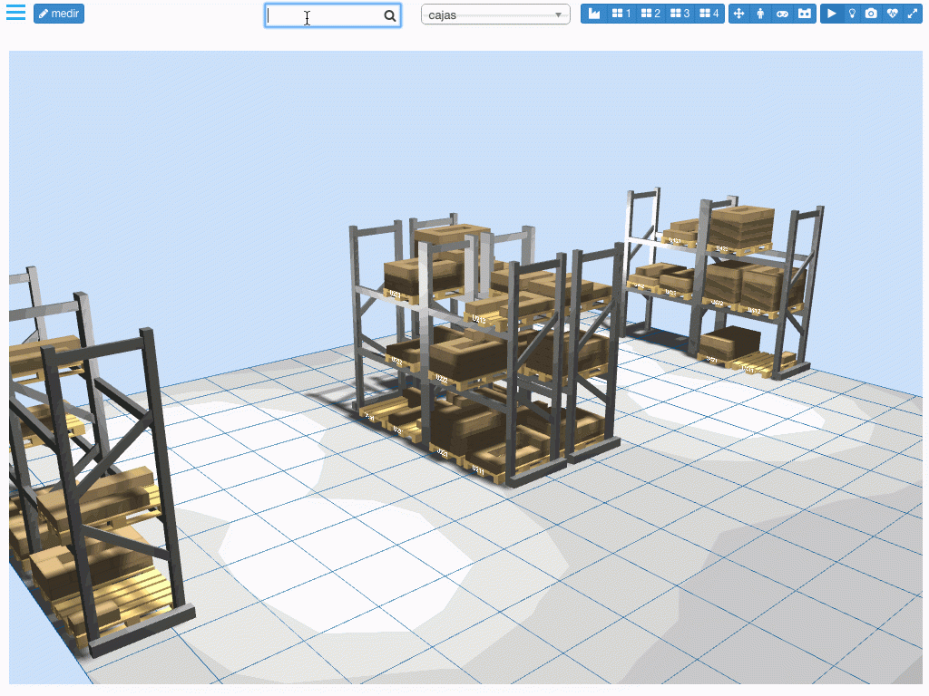 búsqueda e inventario en un almacén virtual 3D