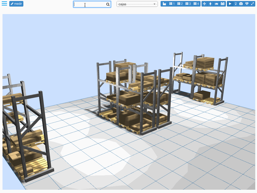 búsqueda e inventario en un almacén virtual 3D