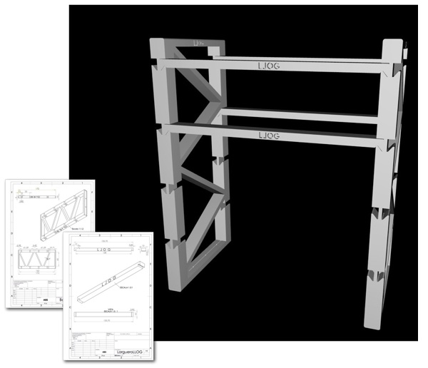 el modelo digital y los planos de la estantería de LLOG