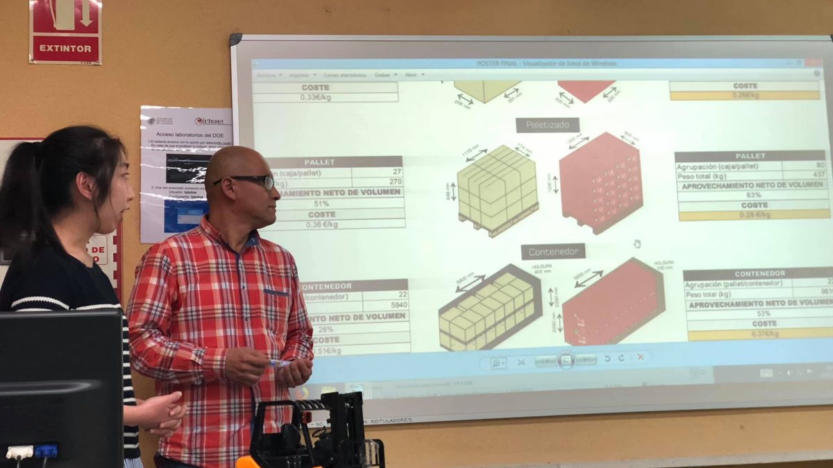 mis alumnos aprenden DFL para optimizar el paletizado y la carga del contenedor