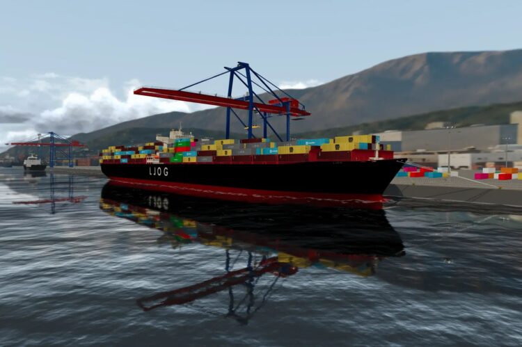Vista de la terminal de contenedores de LLOG Port, simulador educativo en desarrollo.